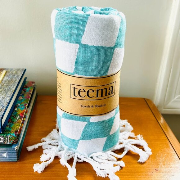 NEW with TAGS Teema The Aqua Checkmate Towel - Picture 2 of 9
